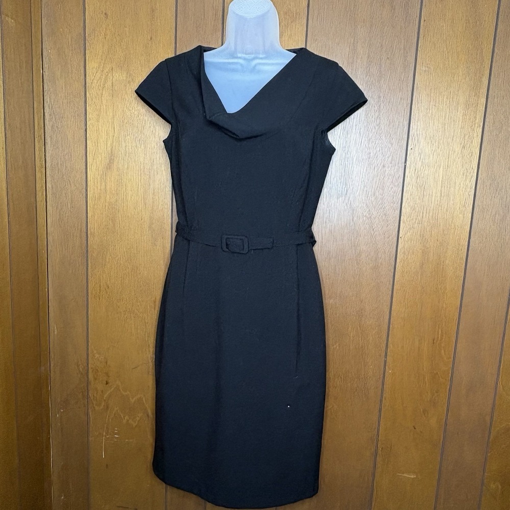 Calvin Klein Dress Womens 4 Black Belted Career Office Minimalist Classic Sheath